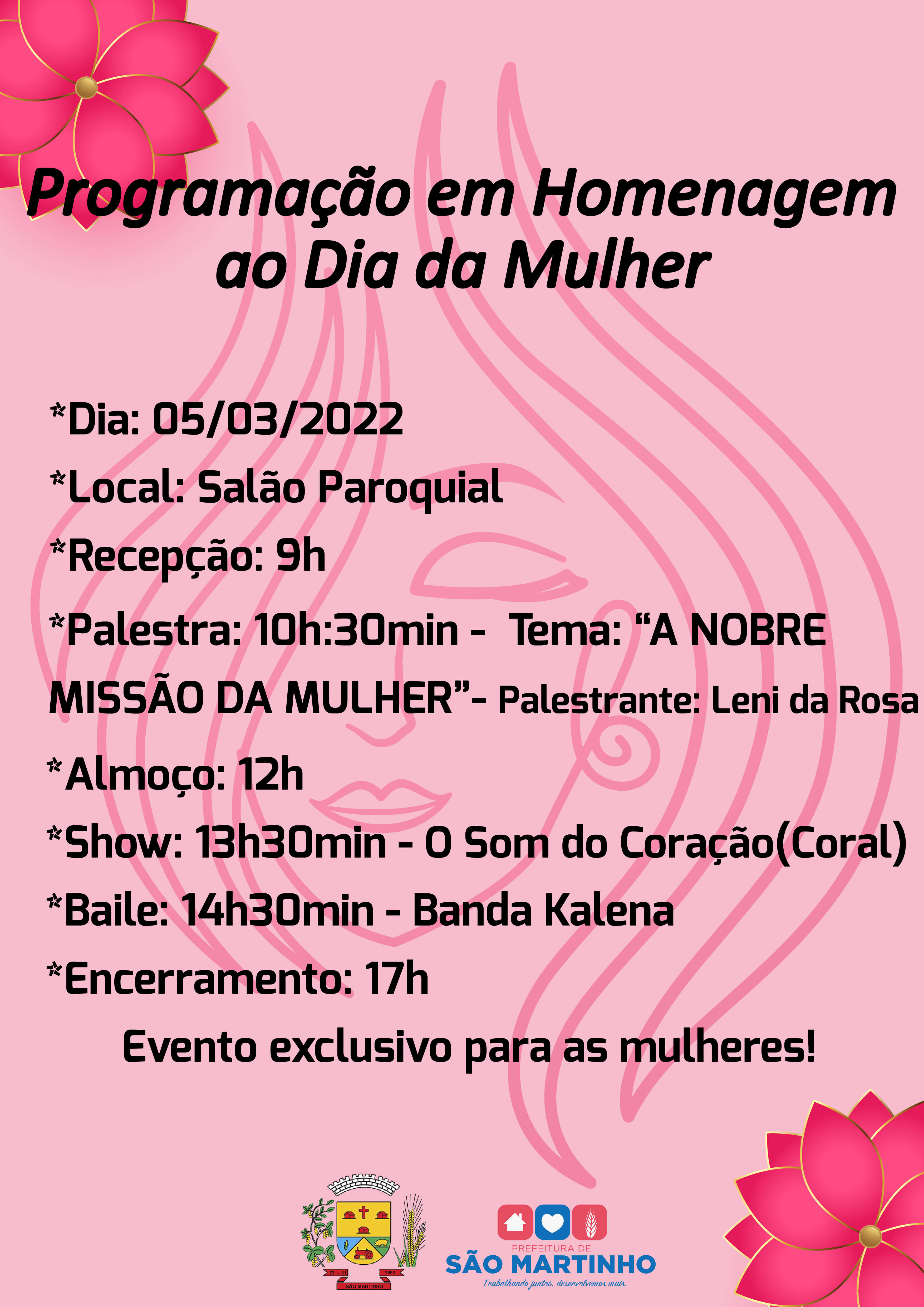 PROGRAMAÇÃO EM HOMENAGEM AO DIA DA MULHER